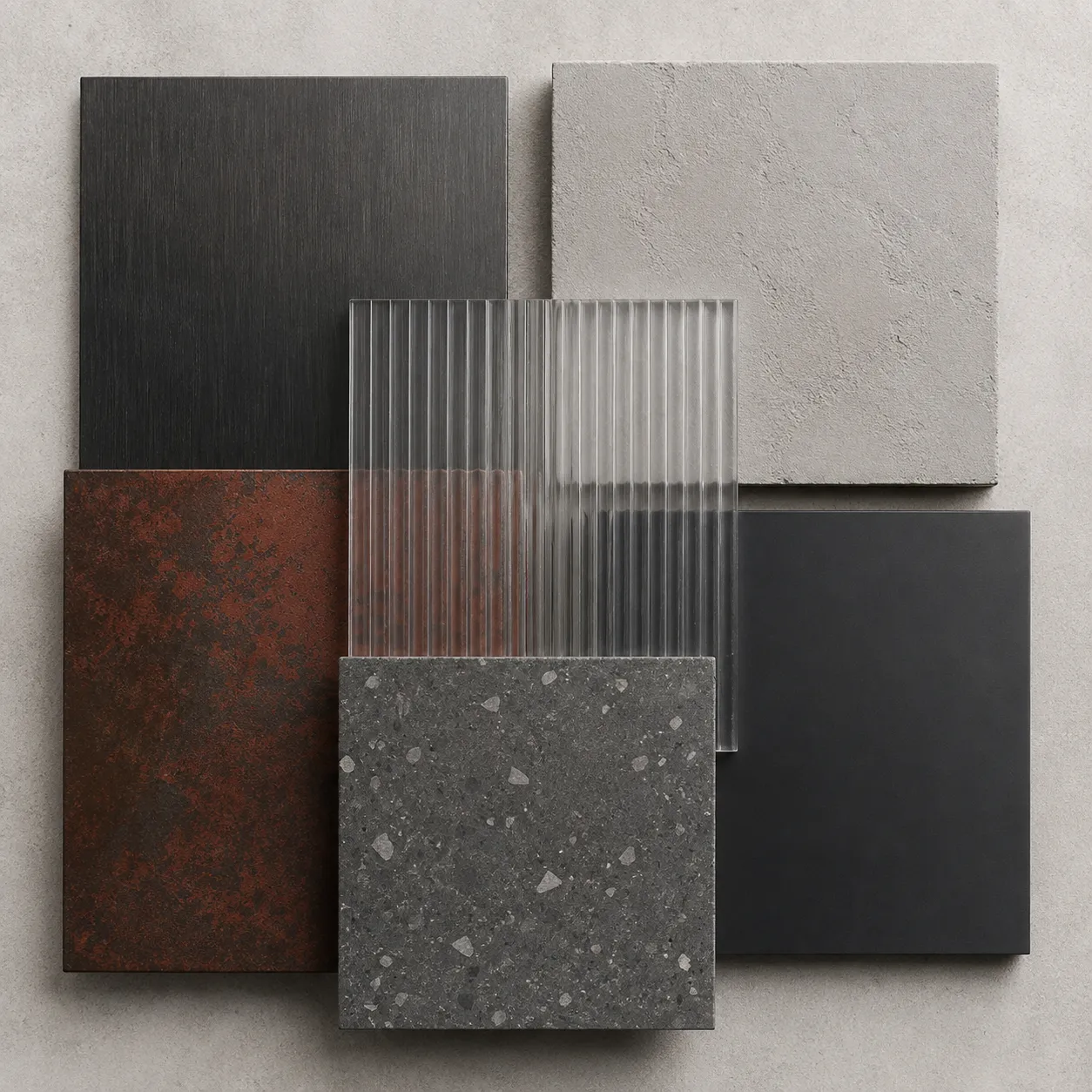 Muted oxide-red powder-coated steel with a matte texture